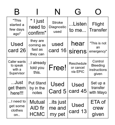 CALL TAKER Bingo Card