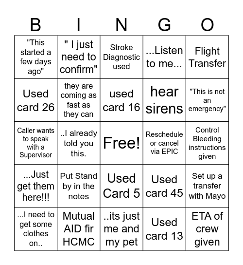 CALL TAKER Bingo Card