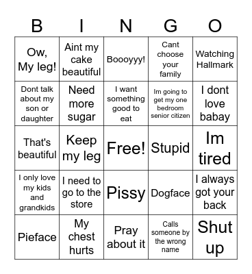 Grandma's Secret Sayings Bingo Card