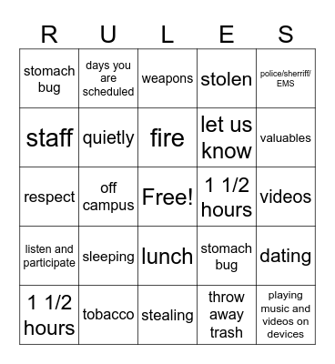 program guidelines Bingo Card
