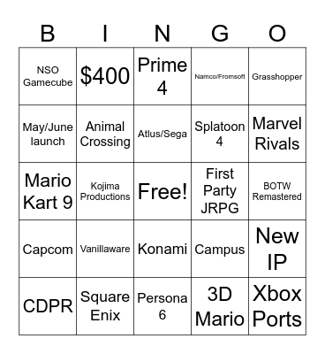 Switch 2 Direct Bingo Card