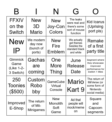 Switch 2 Direct Bingo Card