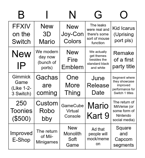 Switch 2 Direct Bingo Card