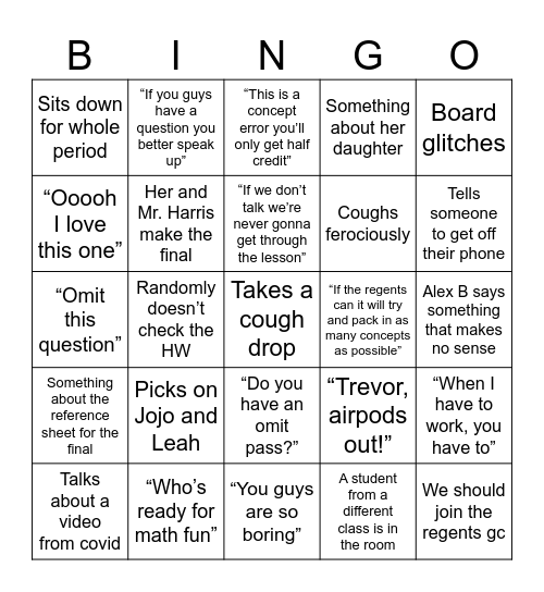 Mrs. Wright Bingo Card