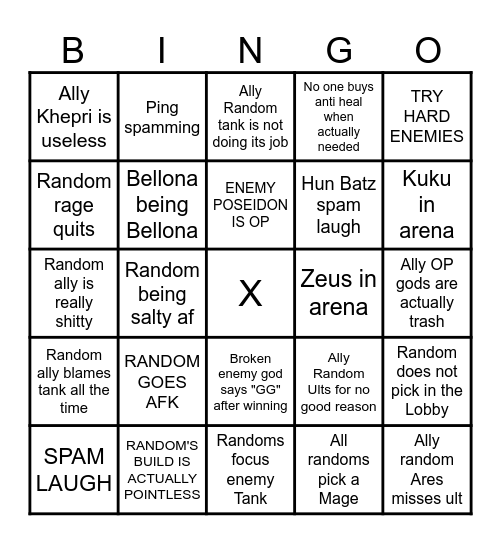 SMITE BINGO Card