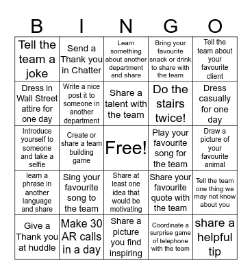 Finance Associate Bingo October 2016 Bingo Card