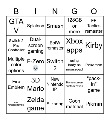 Switch 2 Direct Bingo Card