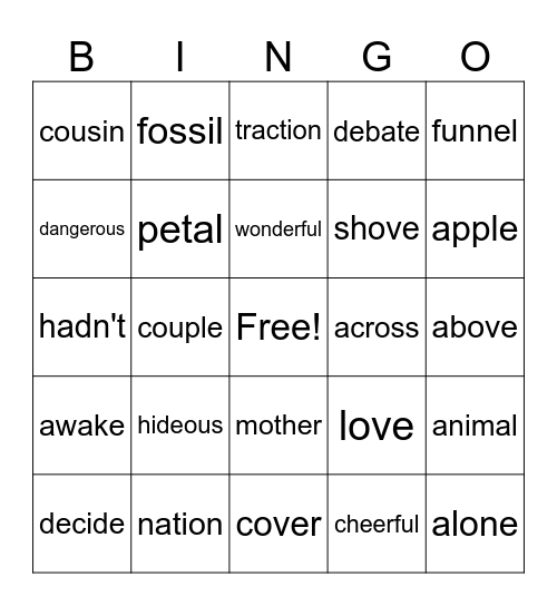 Schwa Bingo Card