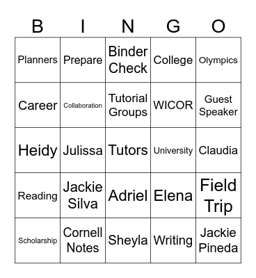AVID Bingo Card