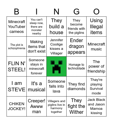 A Minecraft Movie BINGO Card