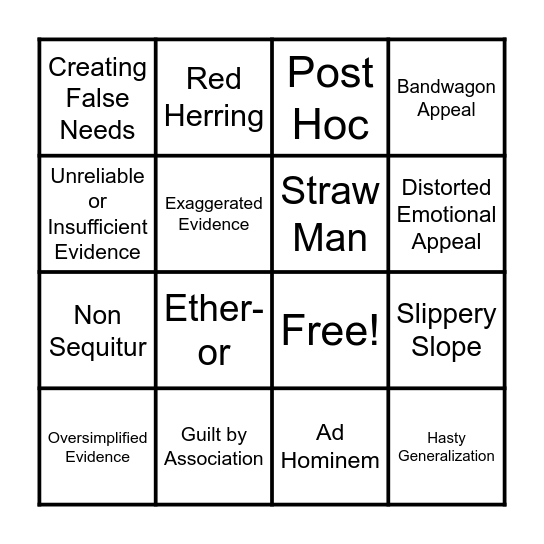 Fallacy Bingo Card