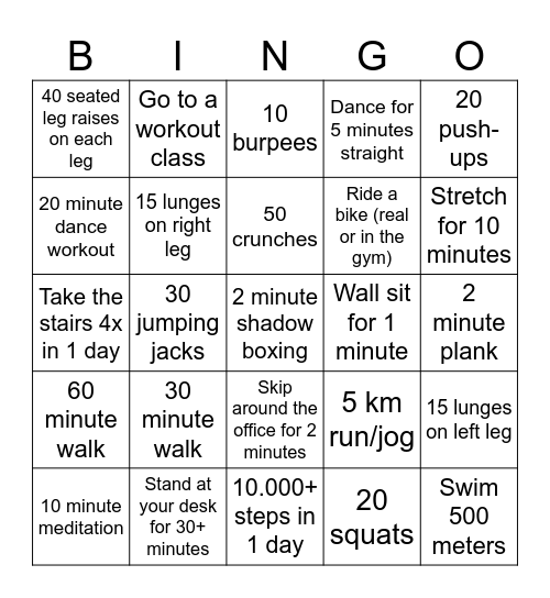 Active April Bingo Card