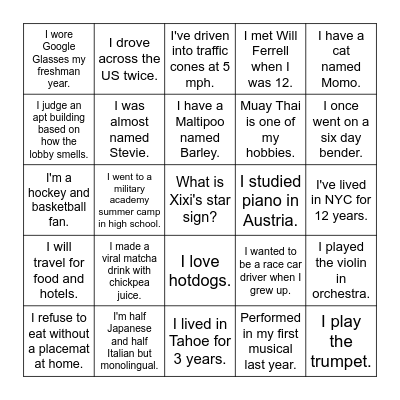 Liz Bingo Card