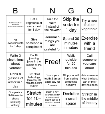 May 2025 Wellness Bingo Challenge Bingo Card