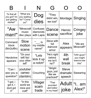 Minecraft Bingo (Adam Ahmed) Bingo Card