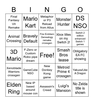Switch 2 Direct Bingo Card
