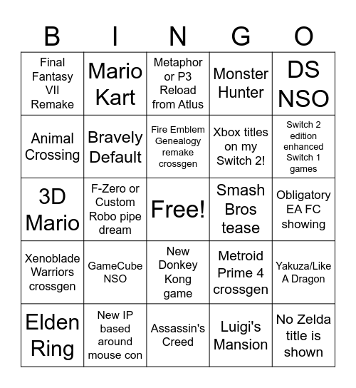 Switch 2 Direct Bingo Card
