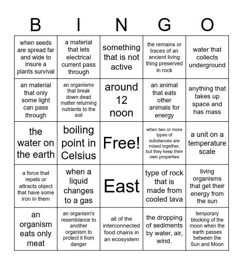 Science Vocabulary Review 1 Bingo Card