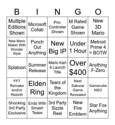 Switch 2 Reveal Bingo Card