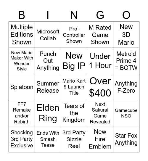 Switch 2 Reveal Bingo Card