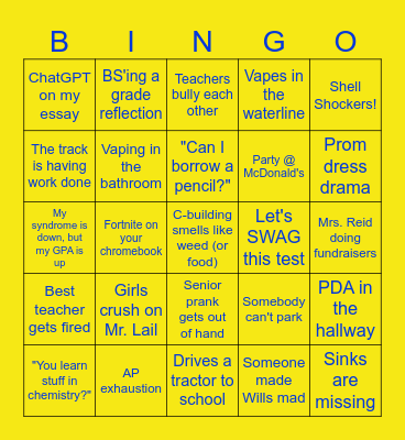 ACHS Bingo Card