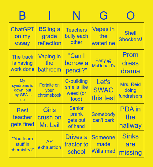 ACHS Bingo Card