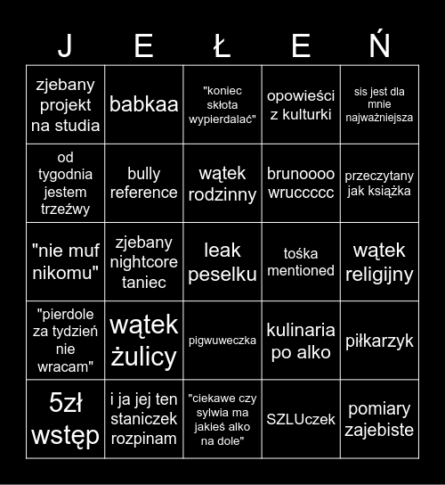 Jeleniowe bingo v2 Bingo Card