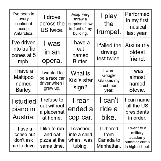 Tara Bingo Card