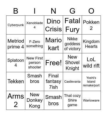 Nintendo switch 2 direct Bingo Card