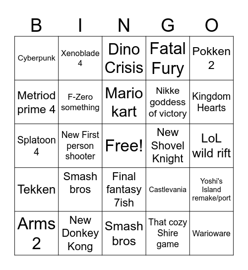 Nintendo switch 2 direct Bingo Card