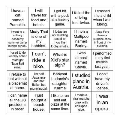 Sophia Bingo Card