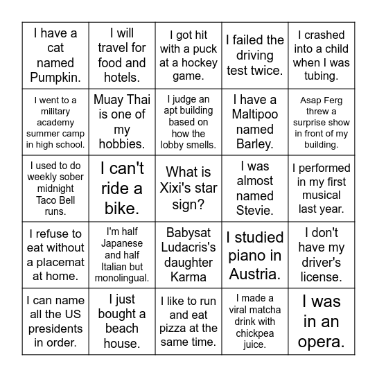 Sophia Bingo Card