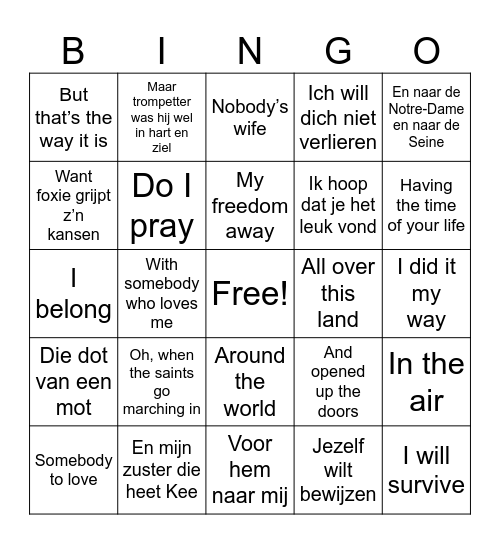 Doorzingers: Hoe gaat de tekst verder? Bingo Card