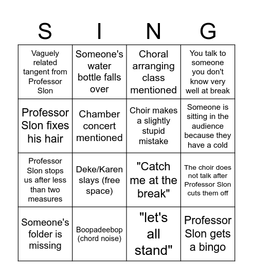 U-SINGO Bingo Card