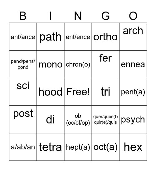 Word Work Bingo Card