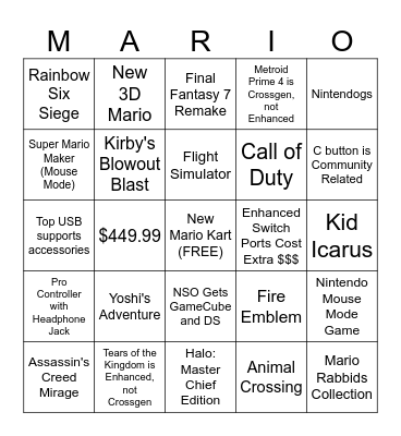 Nintendo Switch 2 Direct Bingo! Bingo Card