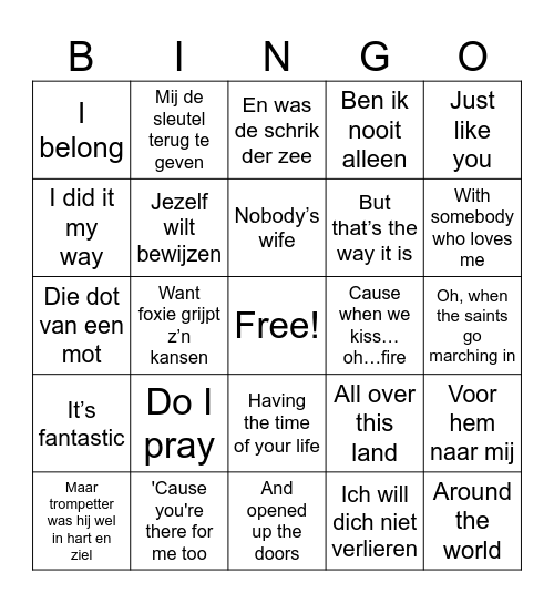 Doorzingers: Hoe gaat de tekst verder? Bingo Card