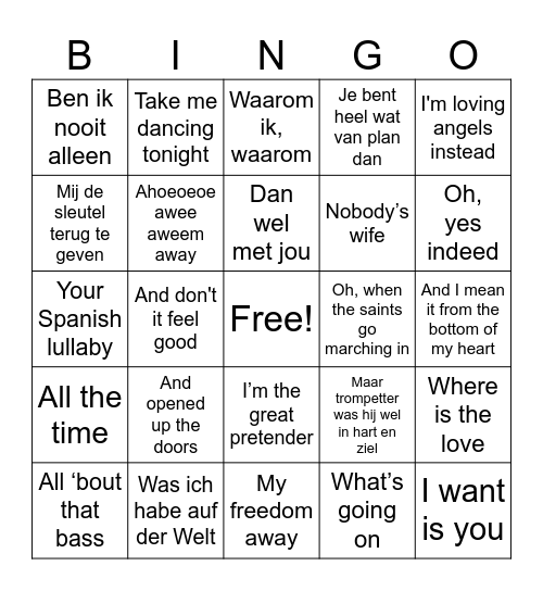 Doorzingers: Hoe gaat de tekst verder? Bingo Card
