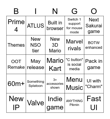 Switch 2 Direct Bingo Card