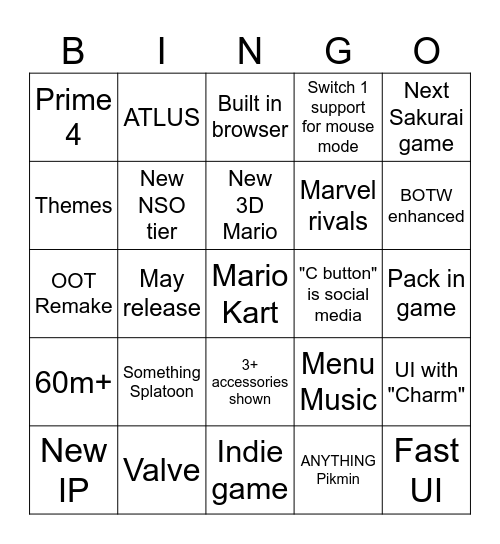 Switch 2 Direct Bingo Card