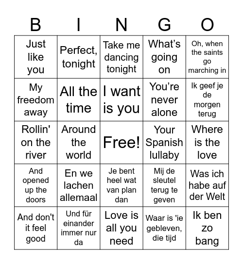 Doorzingers: Hoe gaat de tekst verder? Bingo Card