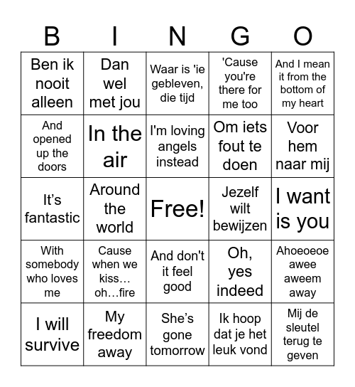 Doorzingers: Hoe gaat de tekst verder? Bingo Card