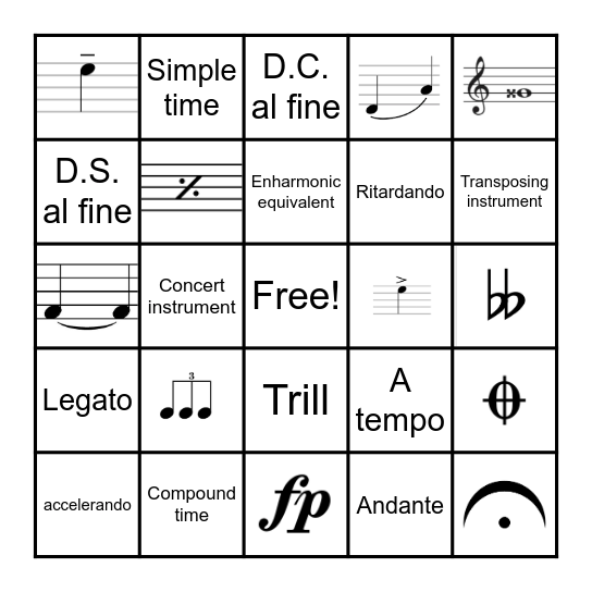Band Bingo (Challenging) Bingo Card