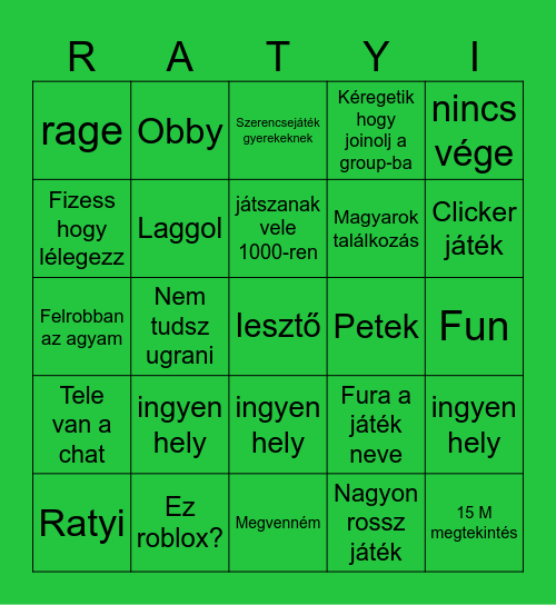 Ratyi roblox Bingo Card
