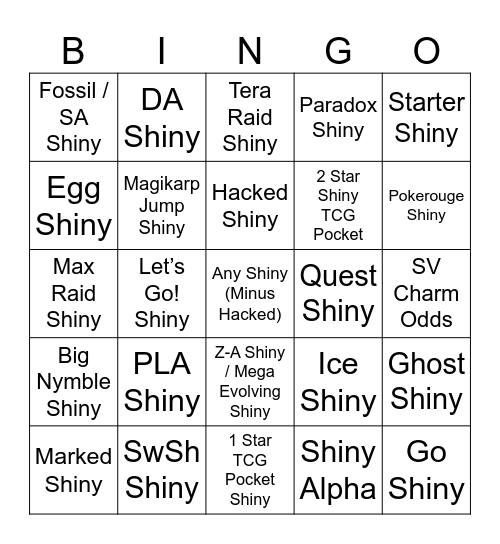Shiny Bingo Card