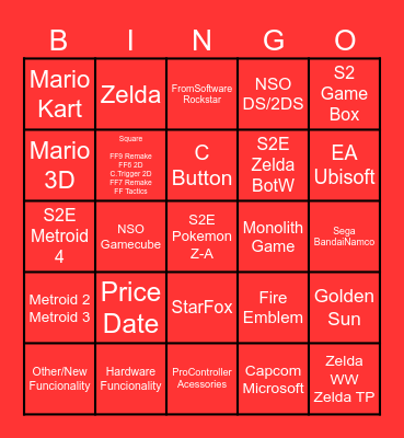 Switch 2 Direct Bingo Card