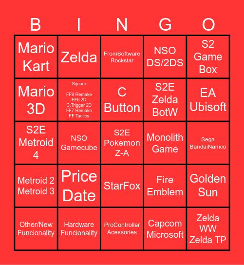 Switch 2 Direct Bingo Card