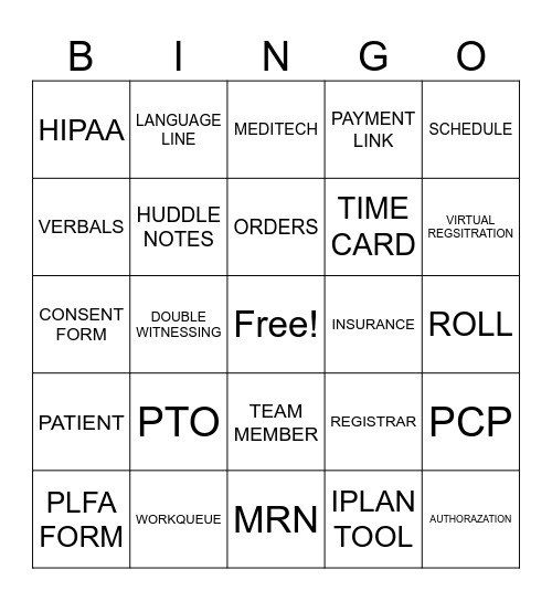 PATIENT ACCESS WEEK BINGO Card