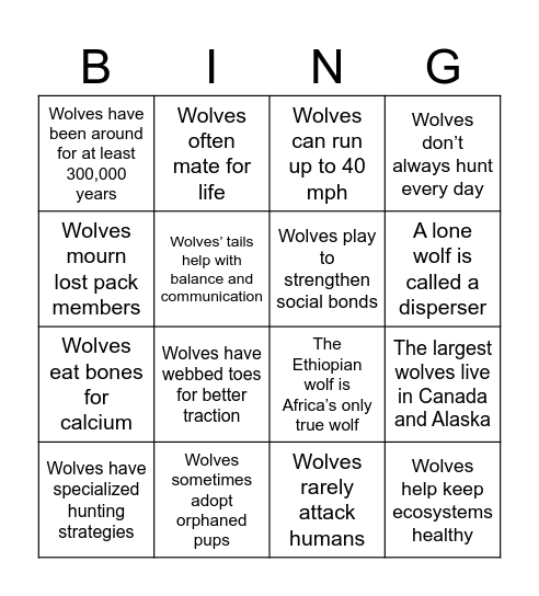 Wolf Bingo Card