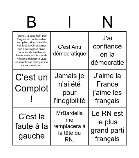 Bingo marine oui ouin Bingo Card
